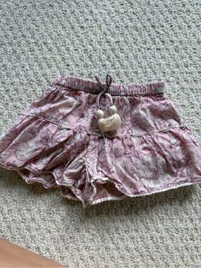 Girls Pink Floral Tiered Skort with Tassel Tie